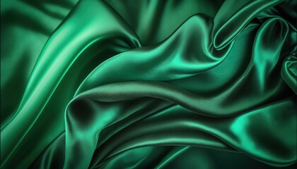 Texture of green silk fabric. Beautiful emerald green soft silk fabric