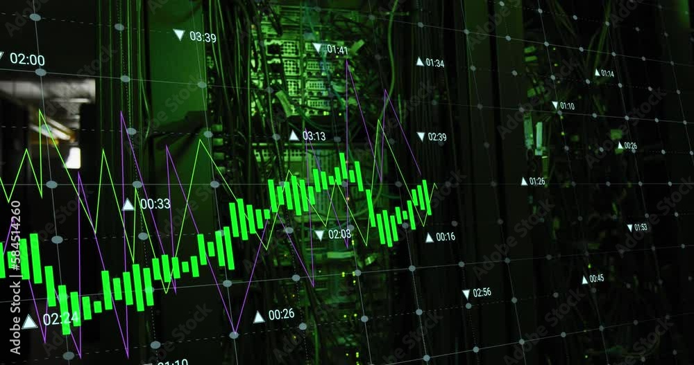 Poster animation of financial data processing over computer servers