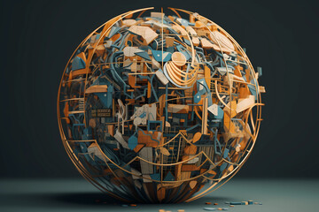 A globe created entirely from abstract shapes. digital art illustration. generative AI.