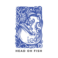 blue and white fish Face design