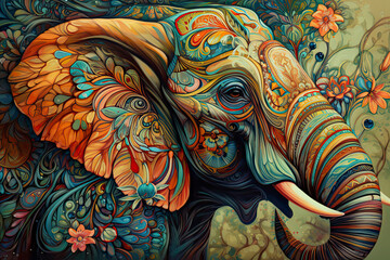 elephant head Fokus in camera ethnic painting