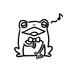 歌うカエルの線画イラスト