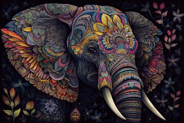 elephant head Fokus in camera ethnic painting