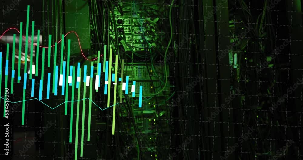 Poster animation of financial data processing over computer servers