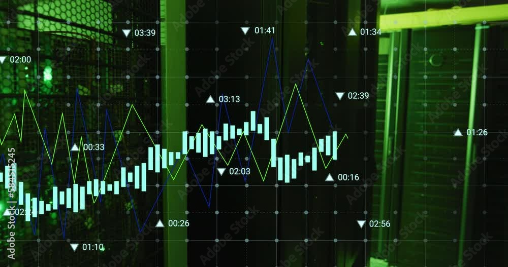 Poster animation of financial data processing over computer servers