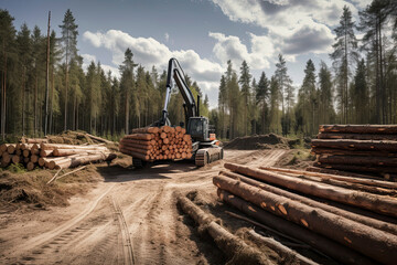 Fototapeta na wymiar Forest industry timber wood harvesting Finland
