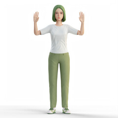 3D Illustration of Cute Casual Woman raise both hand