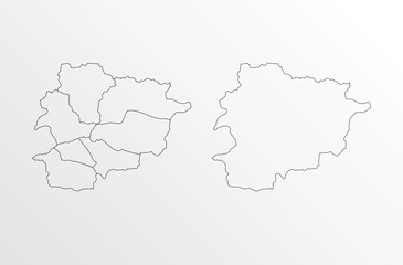 Black Outline vector Map of Andorra with regions