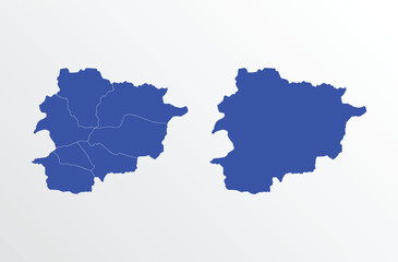 Blue Map of Andorra with regions