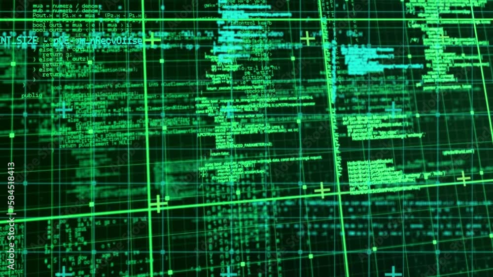 Poster animation of data processing over black background