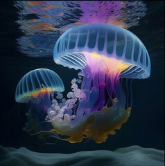 Colorful jelly fish in the water