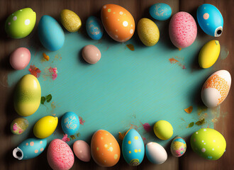 Fototapeta na wymiar Easter Photo with Colourful Eggs Cute Background Wallpaper