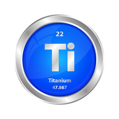 Fototapeta premium Icon structure Titanium (Ti) chemical element round shape circle blue. Chemical element of the periodic table. Sign with atomic number. Study in science for education. 3D vector illustration.