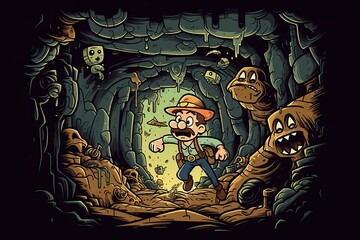 Cartoon man in cave