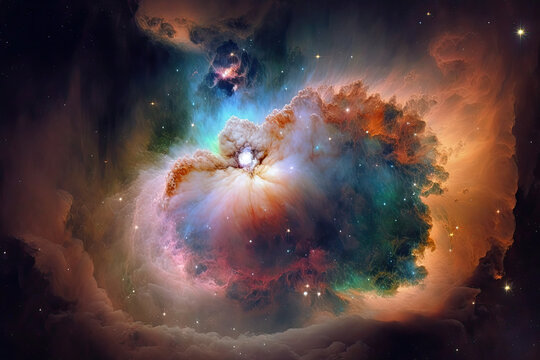 a detailed and colorful view of an interstellar cloud of dust, hydrogen, helium and other gases, generative AI