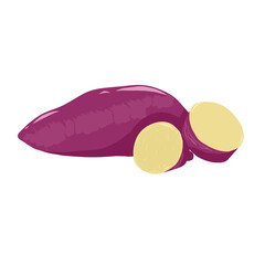 Illustration of whole and sliced purple sweet potatoes 