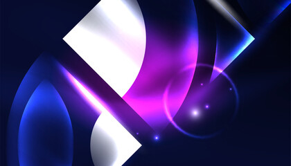 Abstract background vector neon glowing geometric elements. Hi-tech design for wallpaper, banner, background, landing page, wall art, invitation, prints, posters