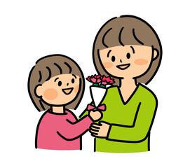 母の日にカーネーションを渡す女の子