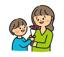 母の日にカーネーションを渡す男の子