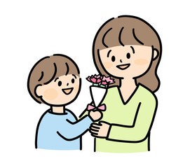 母の日にカーネーションを渡す男の子