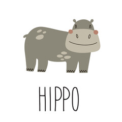 The hippo learning card introduces children to letters through a game card. Cute animal vector design.