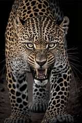 Fototapeta premium spotted leopard in attack mode