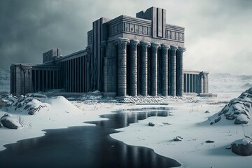 Brutalist city of Atlantis with high walls standing, Future City, Generative AI