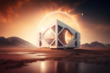 Futuristic architecture house on a Mars environment. Generative AI