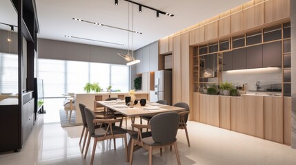 show flat interior design modern nature contemporary dining area daylight minimal decoration style home design concept, image ai generate
