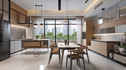 show flat interior design modern nature contemporary dining area daylight minimal decoration style home design concept, image ai generate