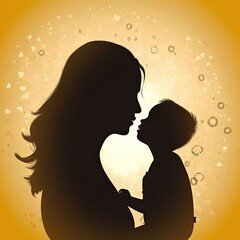 Silhouette of mom and her child, mother's day concept illustration, ai generated