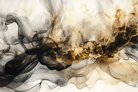Art Background of horizontal watercolor painting of abstract smoke. Black and gold glitter colored alcohol ink. Marble appearance. Generative AI © Helmut