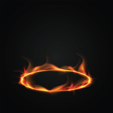 Abstract circle light with fire effect on black background