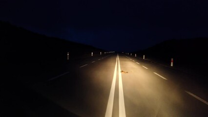 Pov drive on freeway at night