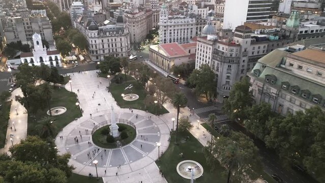 Plaza de Mayo Argentina Cabildo From Buenos Aires Aerial Drone Above May Pyramid and Historical Landmark of Argentine Capital City
