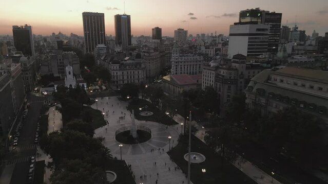 Aerial Panoramic View Above Plaza de Mayo City Square Buenos aires Argentina Cabildo Main Square Historical Landmark at Sunset