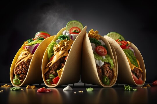 Taco food phonography black background ,generative Ai