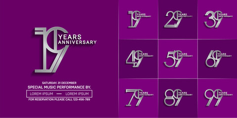 set of anniversary logotype silver color with purple color background for special celebration event