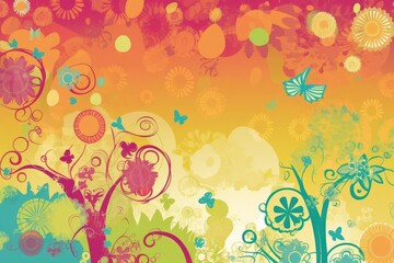 Fototapeta premium Spring Scrapbook Scrapbooking Background with Flowers Nature Floral Butterfly Plants Sky Pattern Decoration Illustration