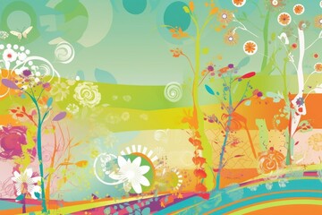 Spring Scrapbook Scrapbooking Background with Flowers Nature Floral Butterfly Plants Sky Pattern Decoration Illustration