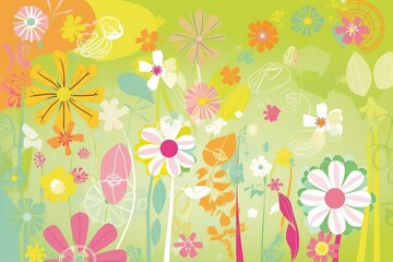 Fototapeta premium Spring Scrapbook Scrapbooking Background with Flowers Nature Floral Butterfly Plants Sky Pattern Decoration Illustration