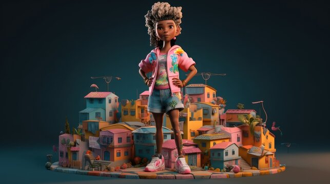 Colorful and vibrant: The edgy fashion sense of a 3D favela character, GENERATIVE AI