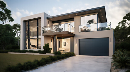 Fototapeta na wymiar A contemporary Australian home or residential building front yard. Generative AI
