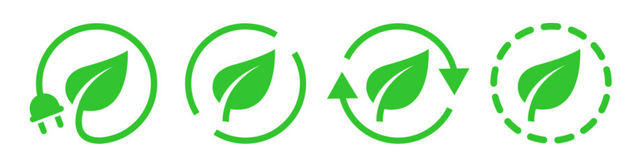 Obraz premium Green renewable power leaf icons design collection set. Electric energy charge button symbol. 