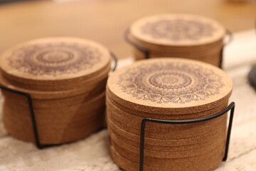 stack of coasters made of cork