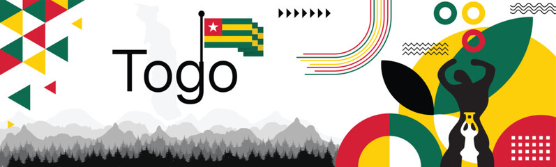 Togo Independence day Banner with map, flag colors theme background and geometric abstract retro modern red, yellow and green design. illustration banner design template. © Hadducc