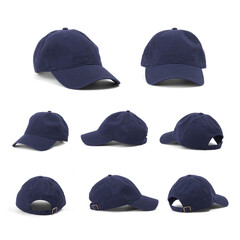 Blue baseball cap, Mock up set, on White background, angles views, different angles views, Canvas,...