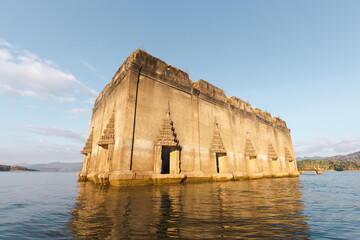Sunken temple and bell tower in Sangkhlaburi, Thailand