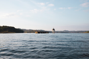 Sunken temple and bell tower in Sangkhlaburi, Thailand