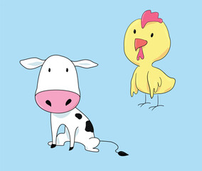 Cartoony drawings of cute farm animals.